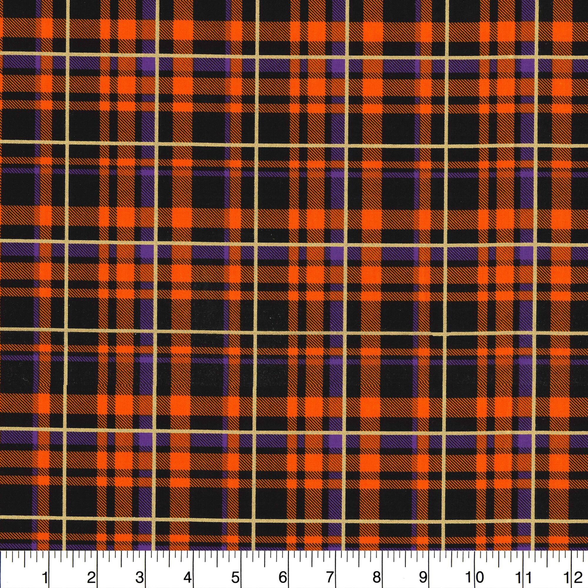 Fabric Traditions Orange Halloween Plaid Glitter Home Décor Fabric